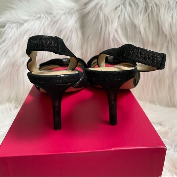 Kate Spade Muse pewter liquid suede leather sling back bow heel sandal 7 - Picture 9 of 9